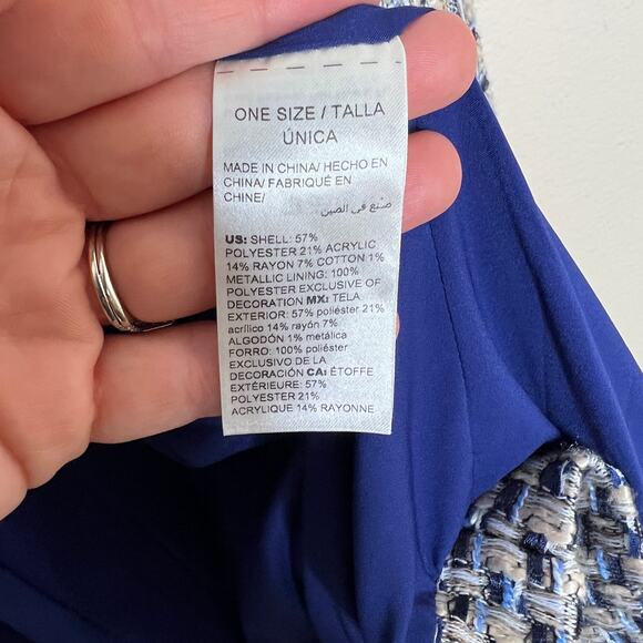 Chico's Woven Paisley Trim Blue Zip Up Blazer 2 (12/14) - Picture 6 of 11